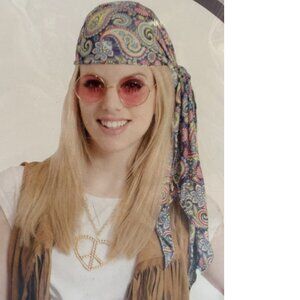 70's Instant Kit Halloween Costume 3 Pc Headscarf, Necklace & Glasses 14+